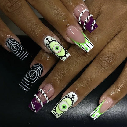 Fiona | Women's Pink Glitter Skull Press On Halloween Nails with Sequin Design