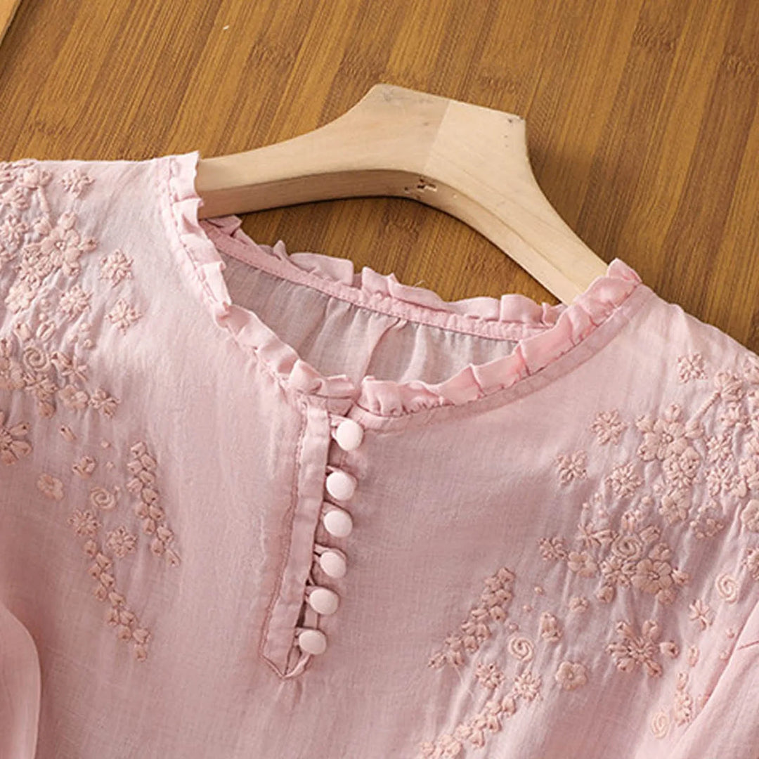 Sarah | Women’s Embroidered Button-Front Blouse