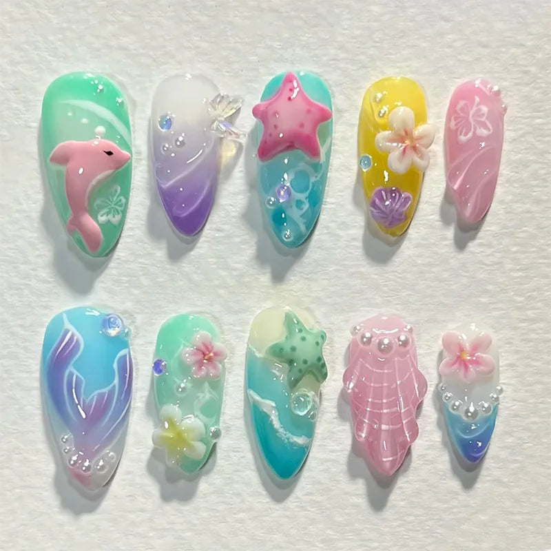 Kerry | Women's French Cat Eye Almond Press On Halloween Nails with 3D Wavy Design