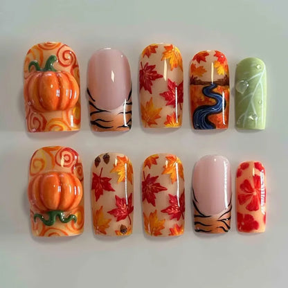 Sophie | Women's Halloween French Square Press On Nails with 3D Design