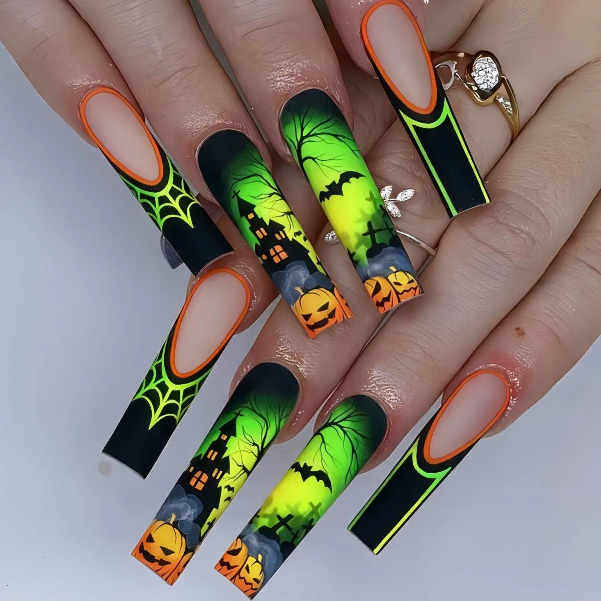 Fiona | Women's Pink Glitter Skull Press On Halloween Nails with Sequin Design