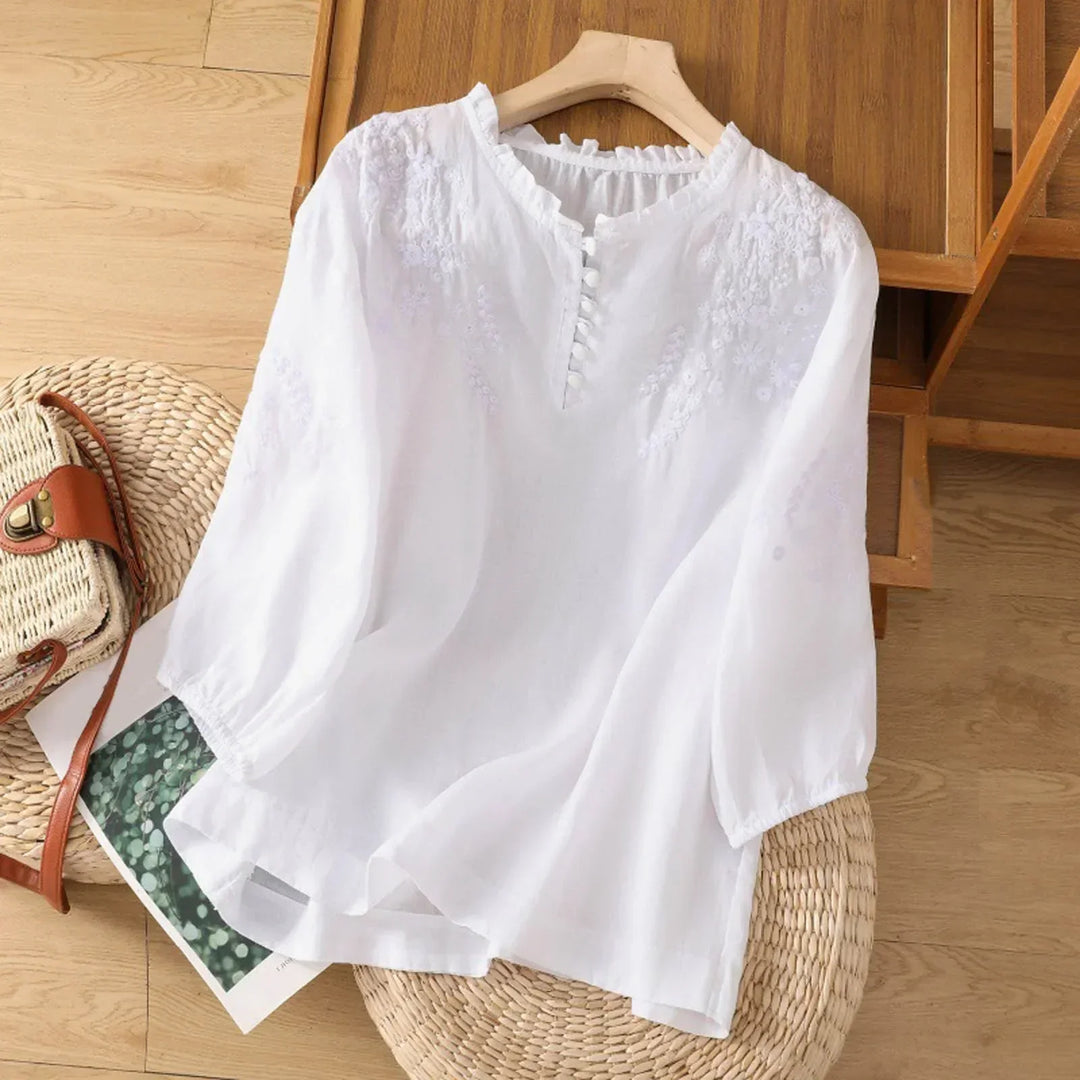 Sarah | Women’s Embroidered Button-Front Blouse