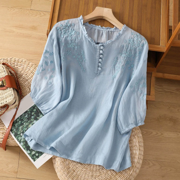 Sarah | Women’s Embroidered Button-Front Blouse