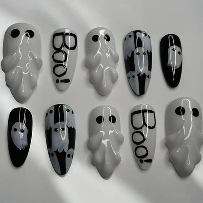Natasha | Women's Silver Spider Almond Press On Halloween Nails with Gothic Design