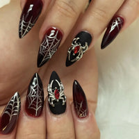 Natasha | Women's Silver Spider Almond Press On Halloween Nails with Gothic Design