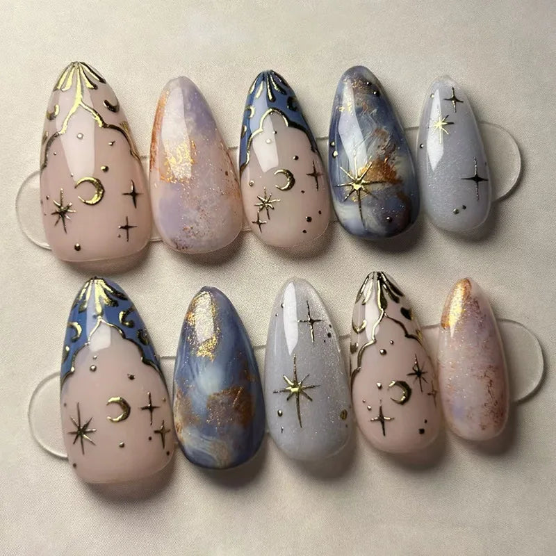 Kerry | Women's French Cat Eye Almond Press On Halloween Nails with 3D Wavy Design