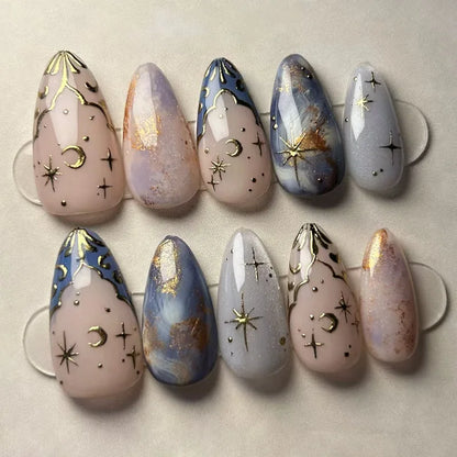 Kerry | Women's French Cat Eye Almond Press On Halloween Nails with 3D Wavy Design