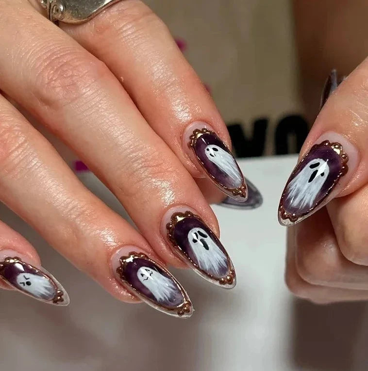 Patricia | Women's Halloween Ghost Witch Pumpkin Almond Press On Nails