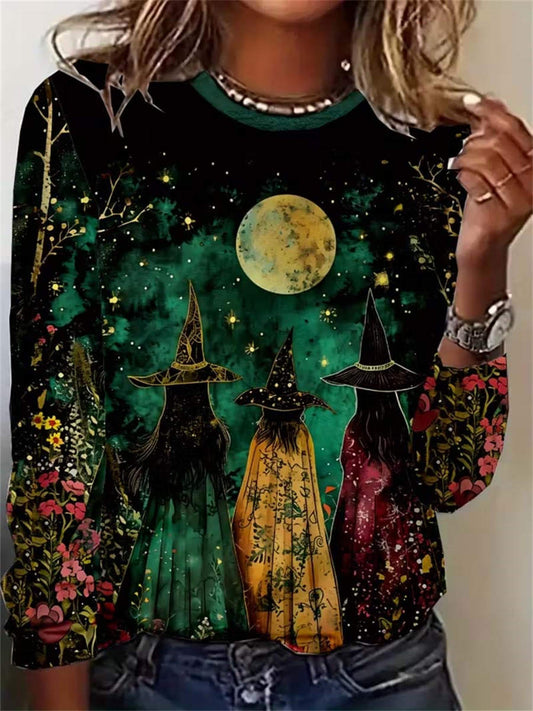 Freya | Women's Halloween Multi Witch and Moon Printed Blouse