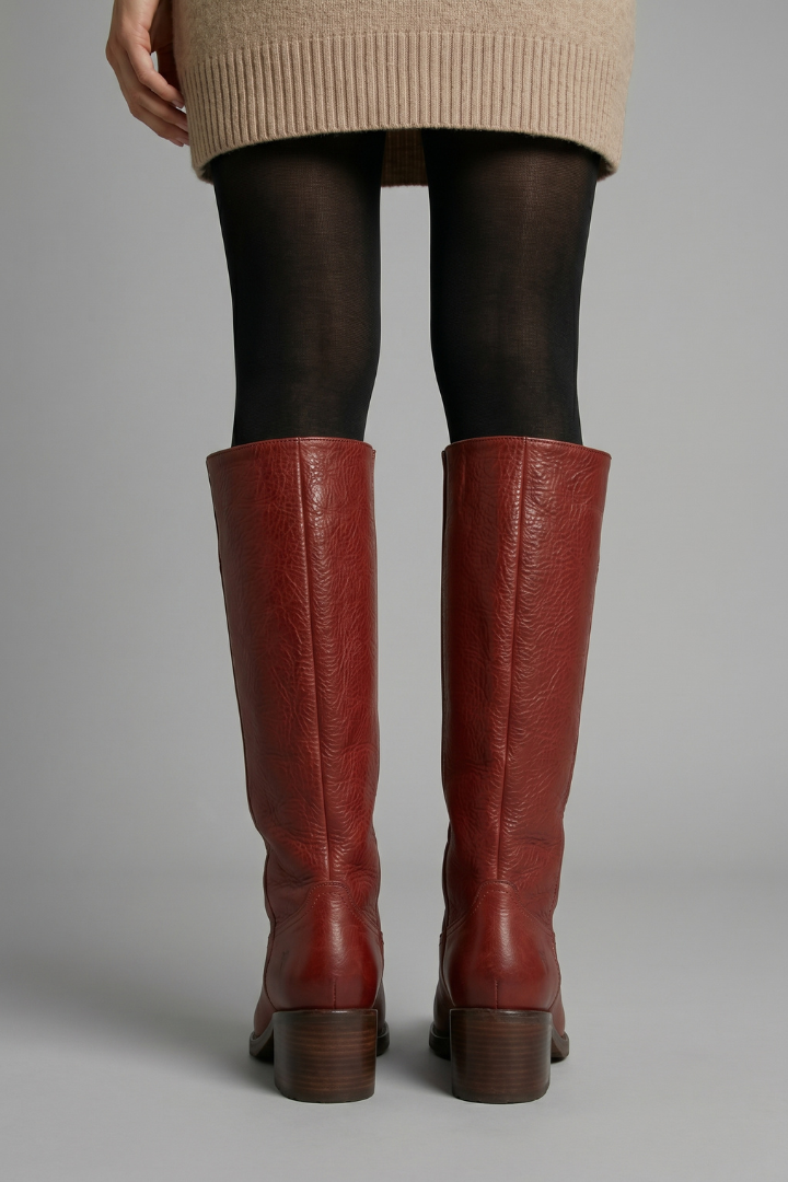 Paula | Women's Leather Knee-High Stacked Heel Boots