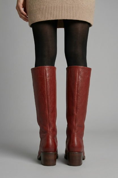 Paula | Women's Leather Knee-High Stacked Heel Boots