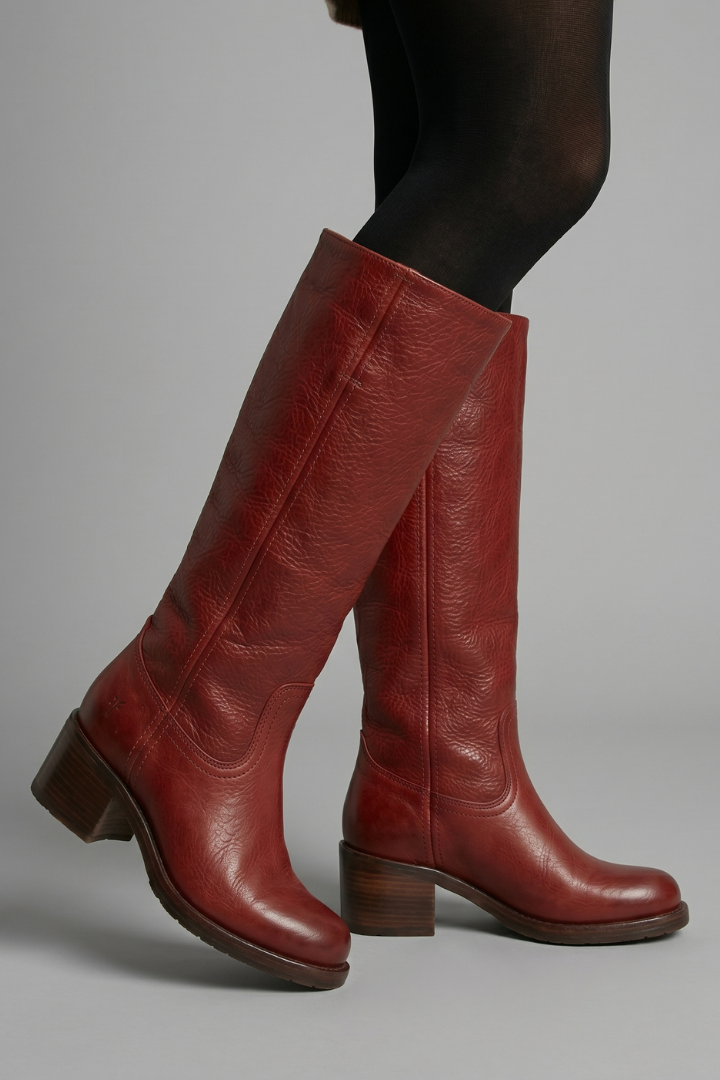 Paula | Women's Leather Knee-High Stacked Heel Boots
