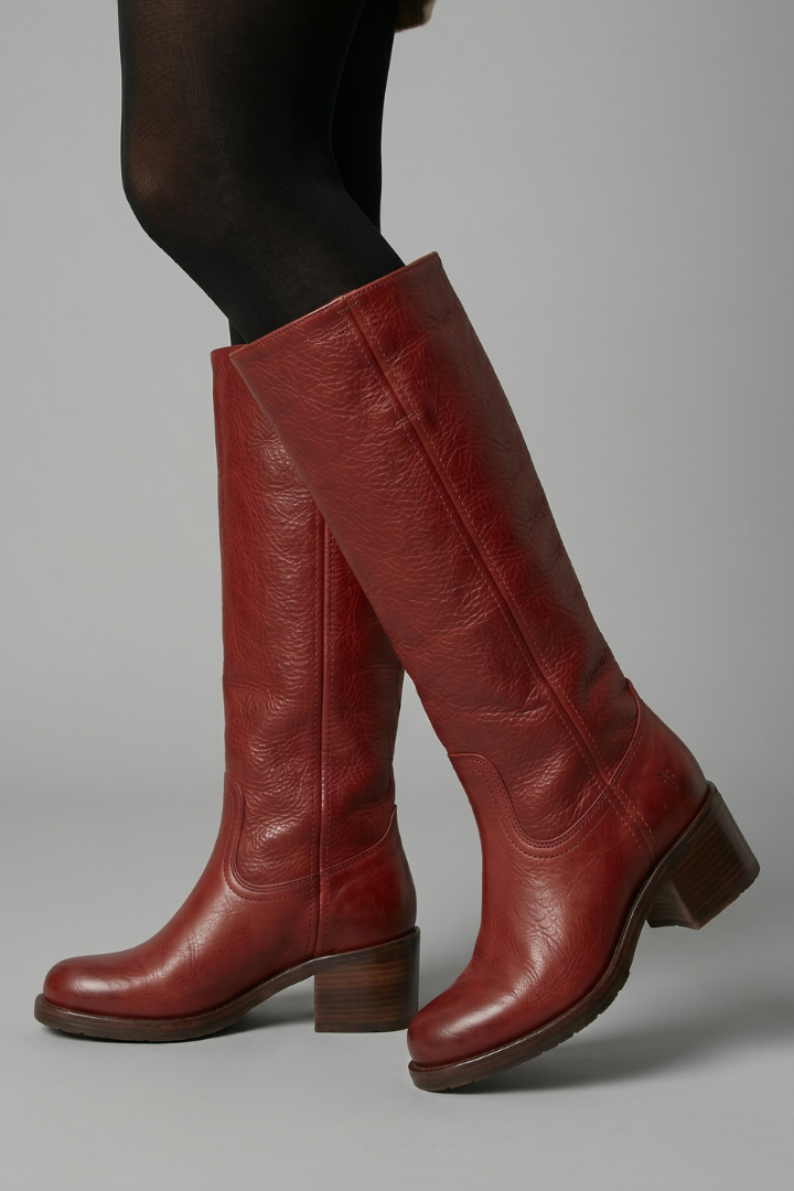 Paula | Women's Leather Knee-High Stacked Heel Boots