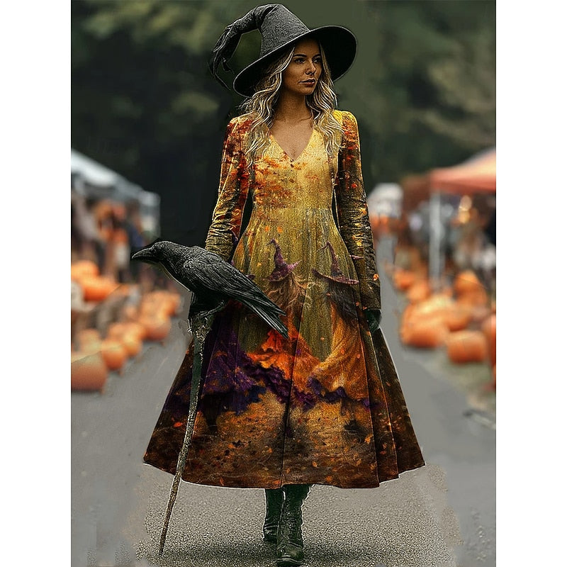 Hannah | Women's Halloween Witch Print A-Line Maxi Dress