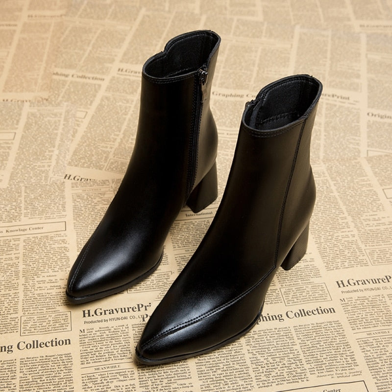 Amber | Women's Classic Heel Ankle Boots with Zip