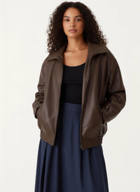 Amber | Women's Oversized Leather Zip Jacket