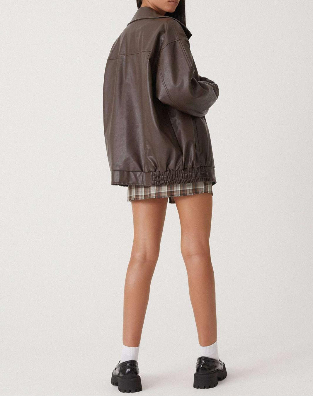 Amber | Women's Oversized Leather Zip Jacket with Collar
