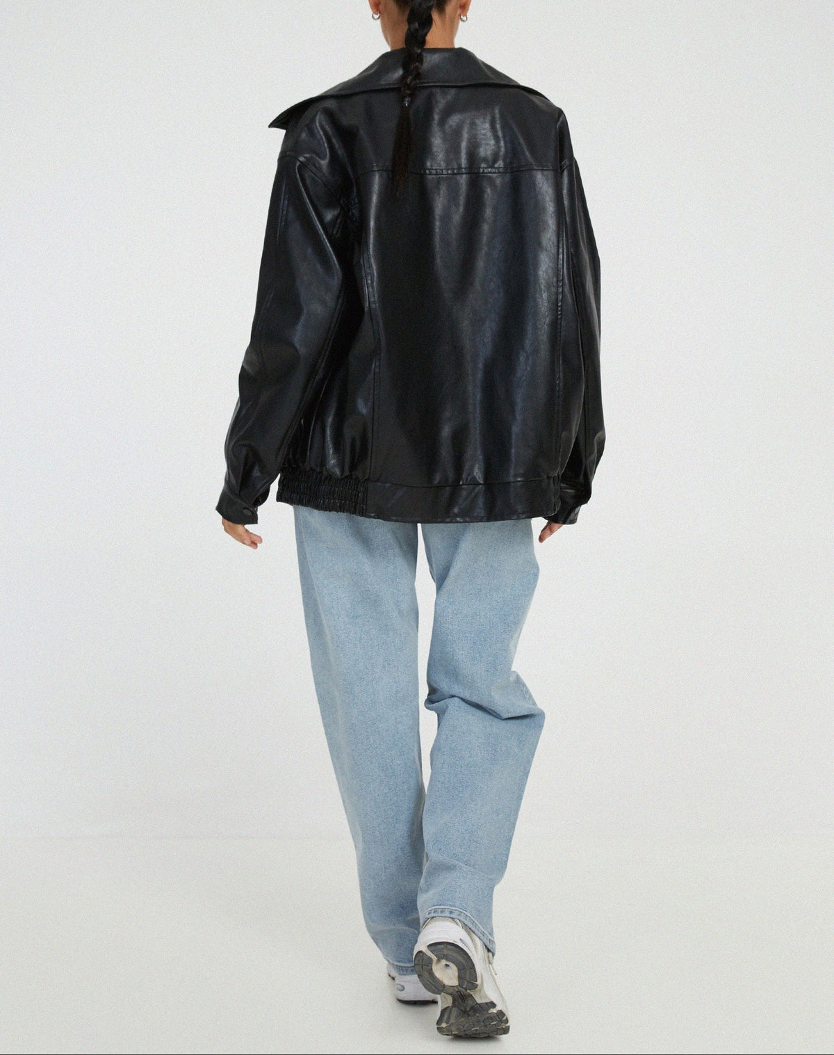 Amber | Women's Oversized Leather Zip Jacket with Collar