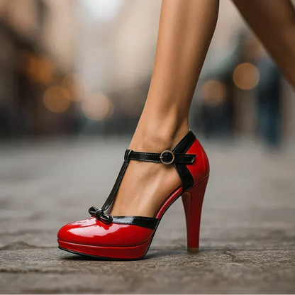 Natasha | Women's T-Strap Bow-Detail Platform Heels