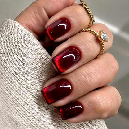 Arabella | Women's Red Cat Eye Press On Halloween Nails with Glossy Finish