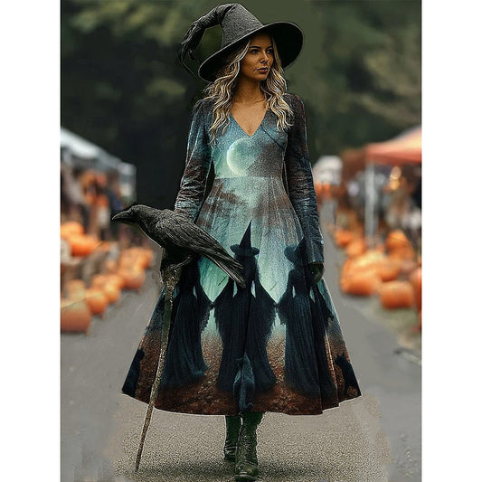 Hannah | Women's Halloween Witch Print A-Line Maxi Dress