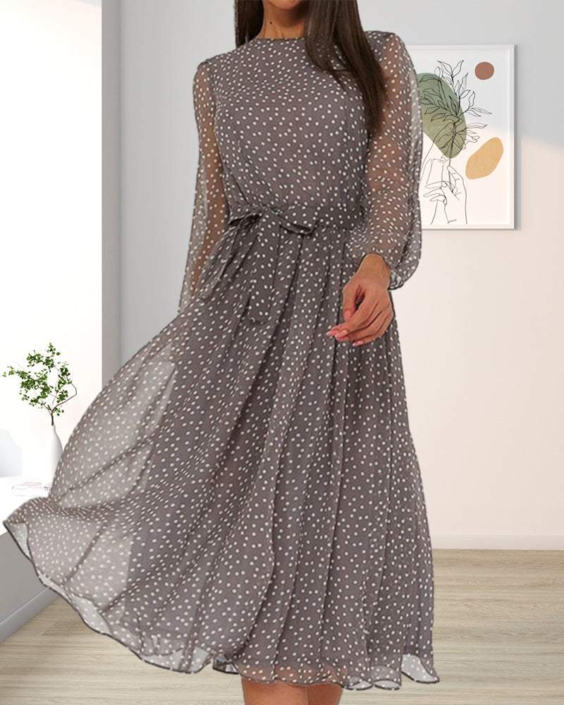 Caroline | Women's Longsleeve Midi Dress with Dots