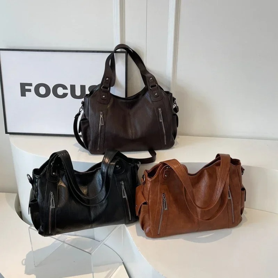 Cecily | Women's Soft Leather Multi-Zip Shoulder Bag