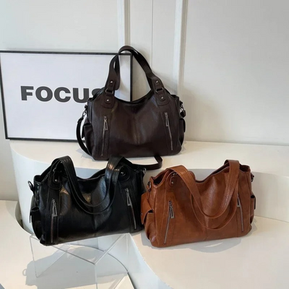 Cecily | Women's Soft Leather Multi-Zip Shoulder Bag