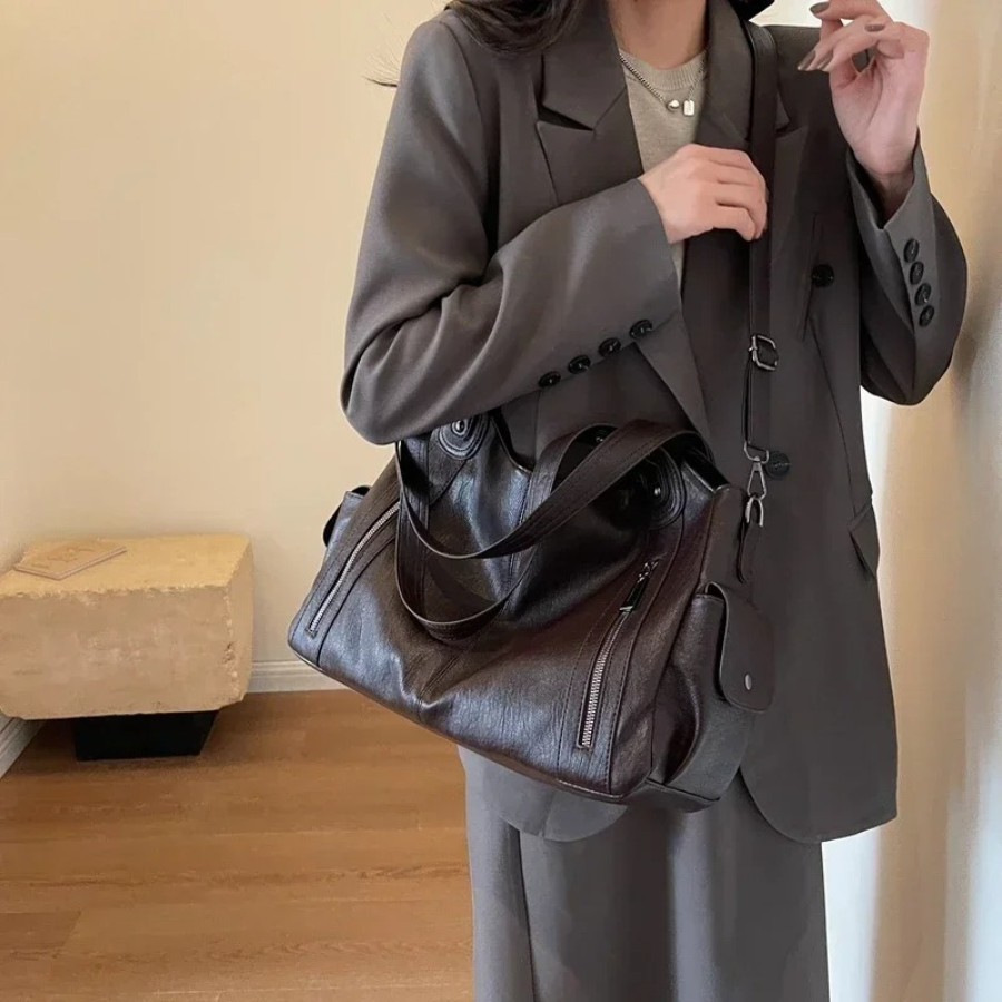 Cecily | Women's Soft Leather Multi-Zip Shoulder Bag