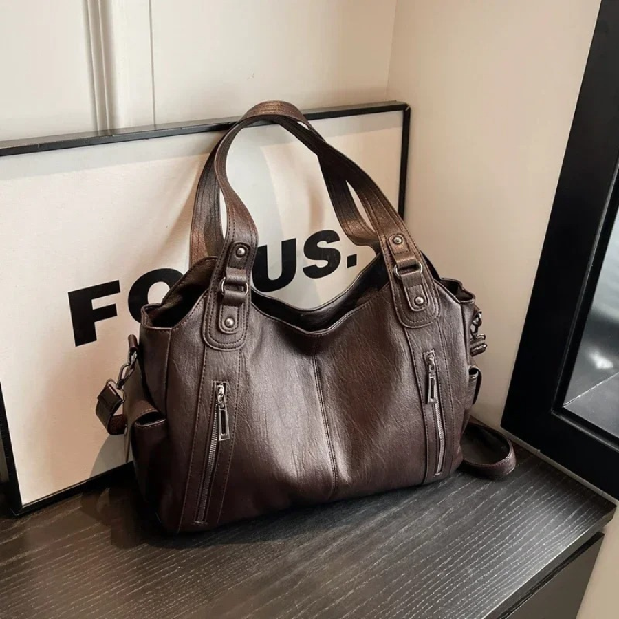 Cecily | Women's Soft Leather Multi-Zip Shoulder Bag