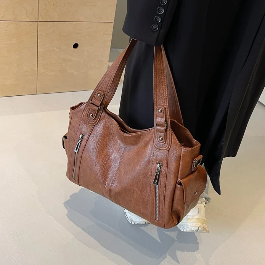 Cecily | Women's Soft Leather Multi-Zip Shoulder Bag