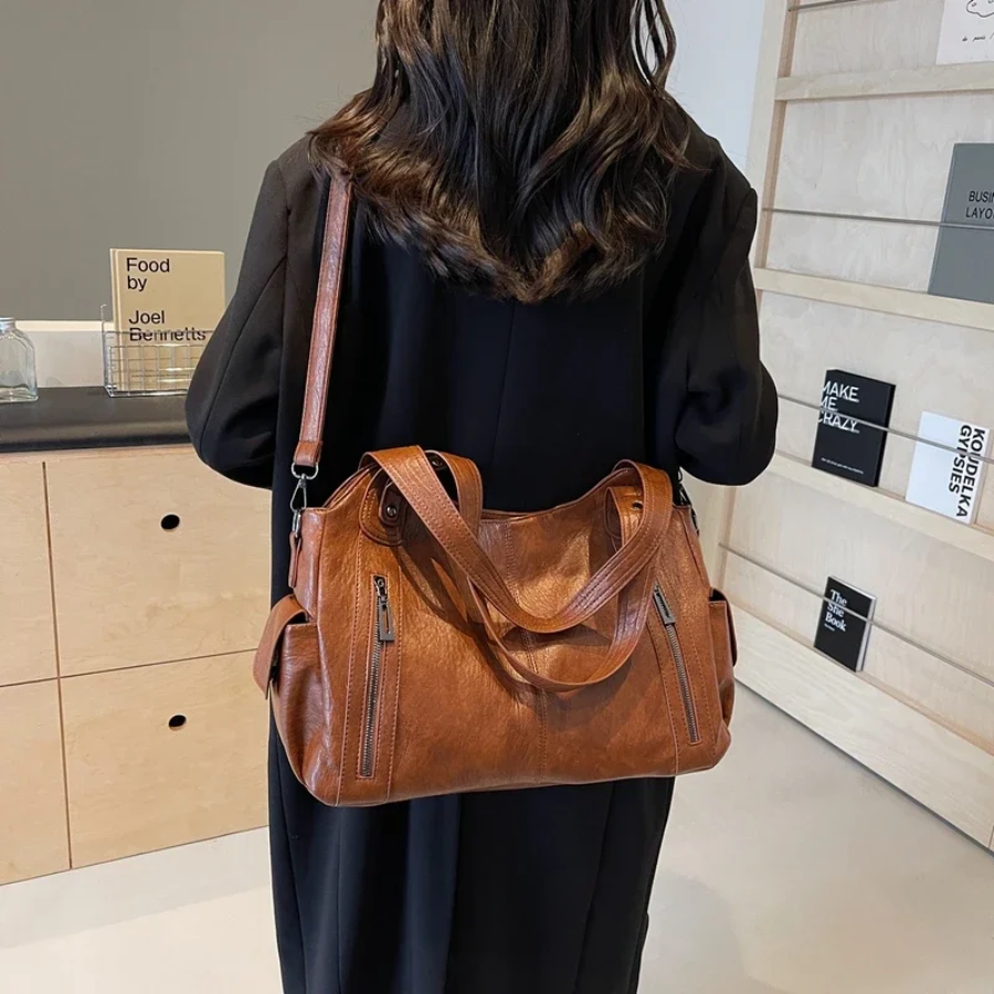Cecily | Women's Soft Leather Multi-Zip Shoulder Bag