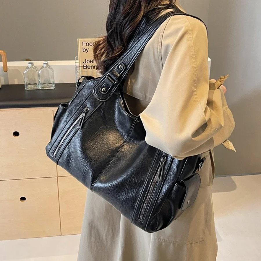 Cecily | Women's Soft Leather Multi-Zip Shoulder Bag