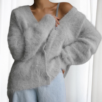 Charlotte | Women's Fuzzy Knit V-Neck Cardigan