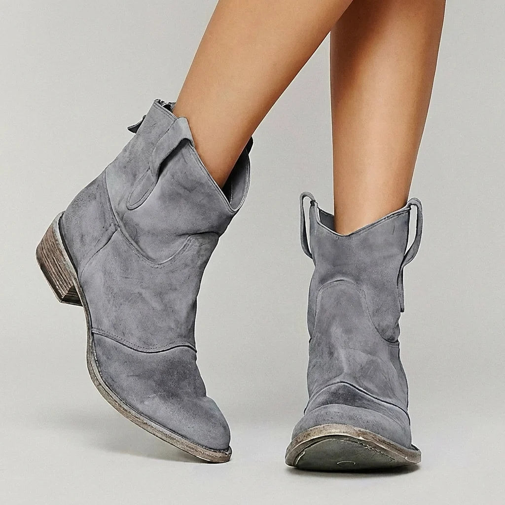 Christine | Women's Casual Suede Zip Ankle Boots with Low Heel
