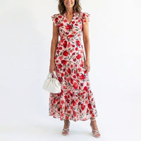 Eva | Women's Floral V-Neck Ruffle Sleeve Dress