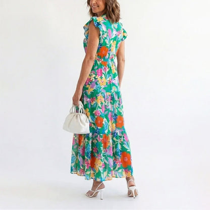 Christine | Women's Floral V-Neck Ruffle Sleeve Dress
