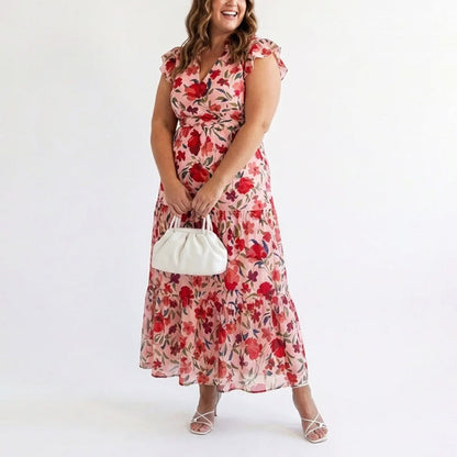 Christine | Women's Floral V-Neck Ruffle Sleeve Dress