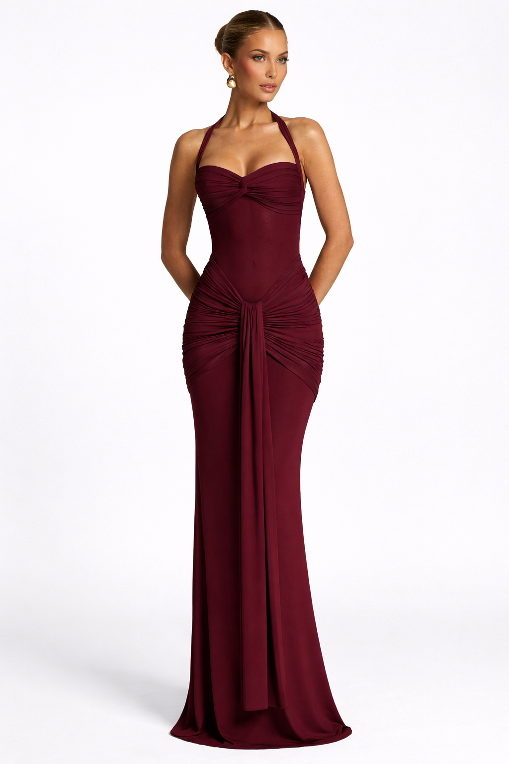 Christine | Women's Ruched Halter Neck Evening Maxi Dress