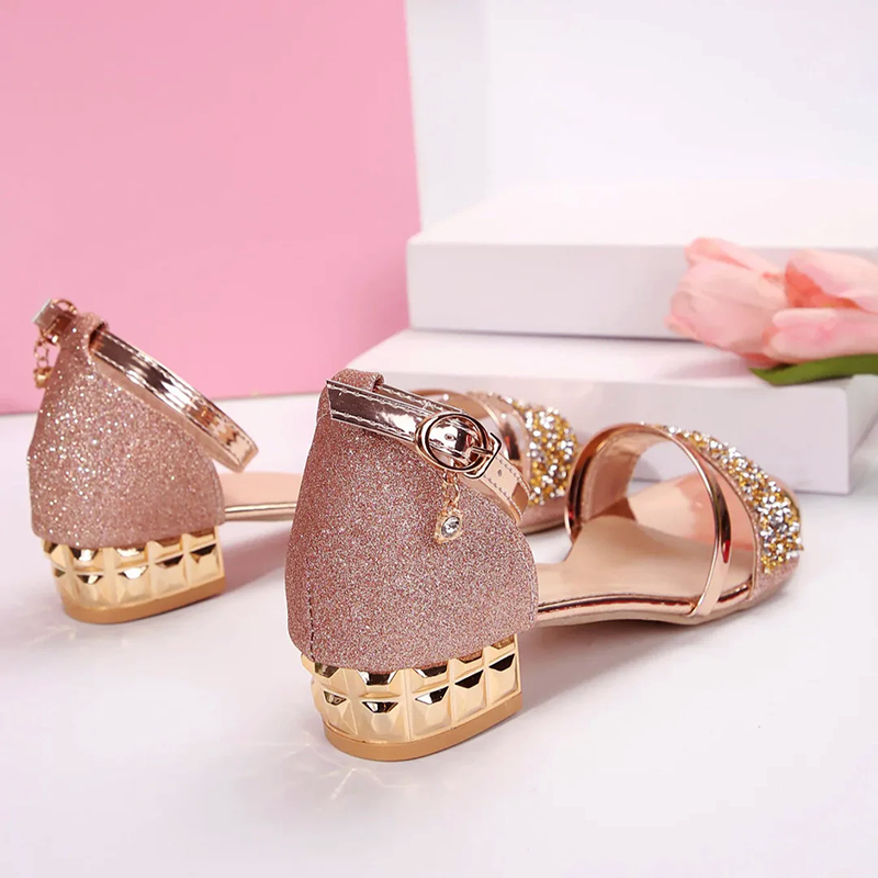 Cordelia | Women's Evening Strap Glitter Sandals with Low Heel