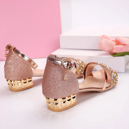 Cordelia | Women's Evening Strap Glitter Sandals with Low Heel
