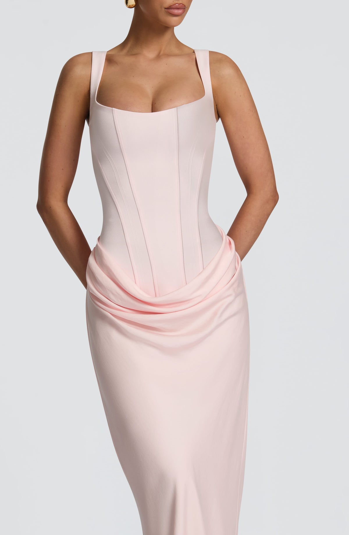 Eliza | Women's Elegant Draped Square Neck Maxi Dress