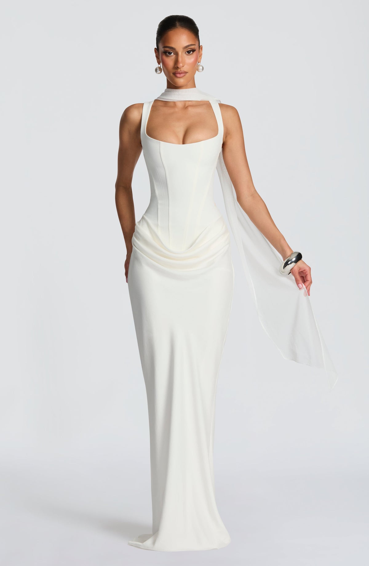 Eliza | Women's Elegant Draped Square Neck Maxi Dress