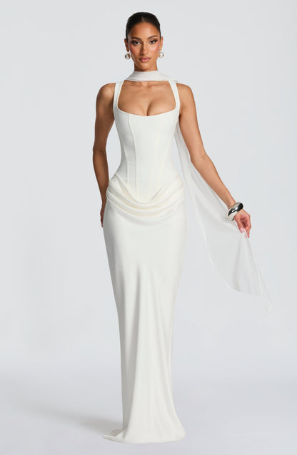 Eliza | Women's Elegant Draped Square Neck Maxi Dress