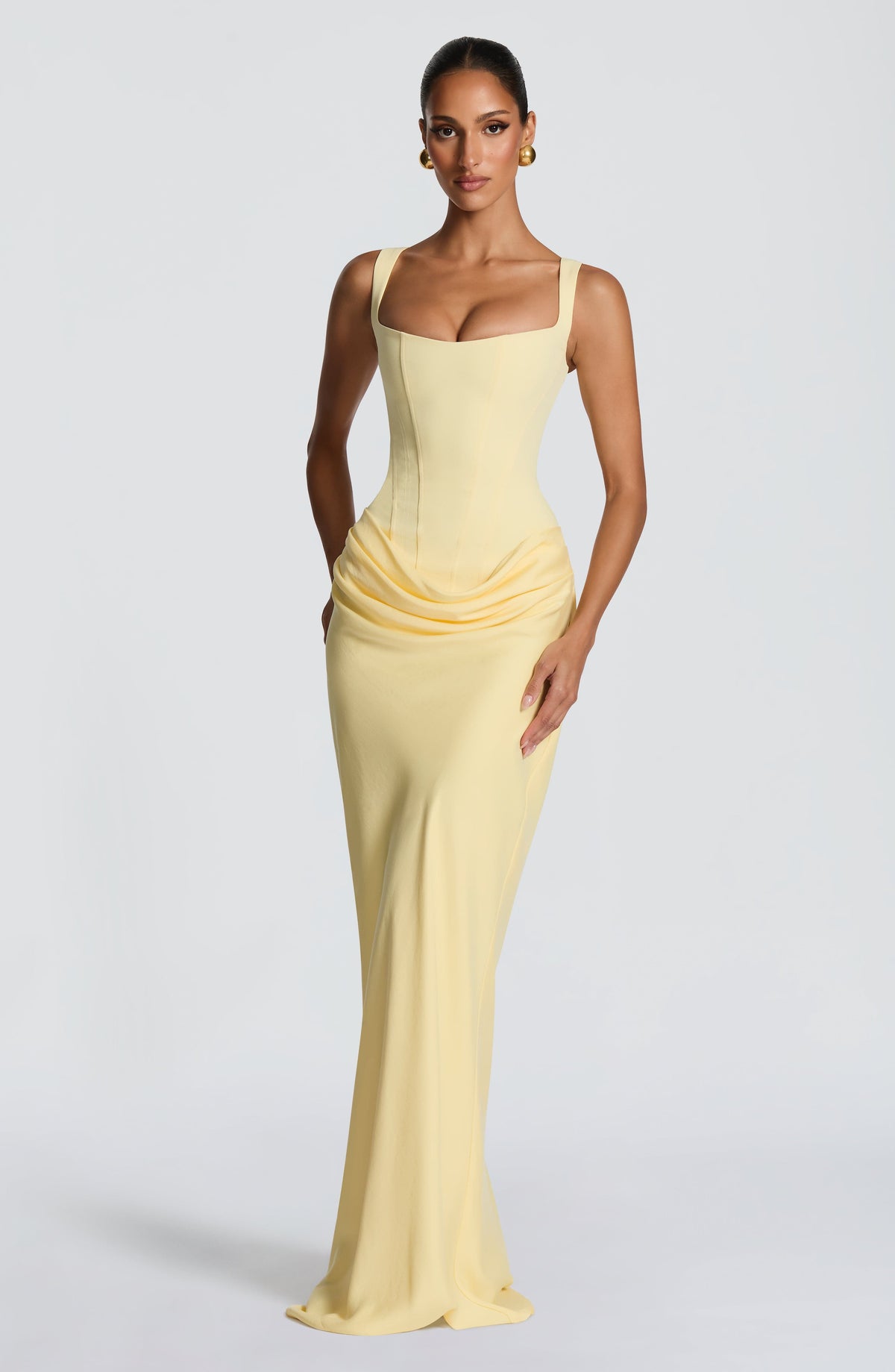 Eliza | Women's Elegant Draped Square Neck Maxi Dress