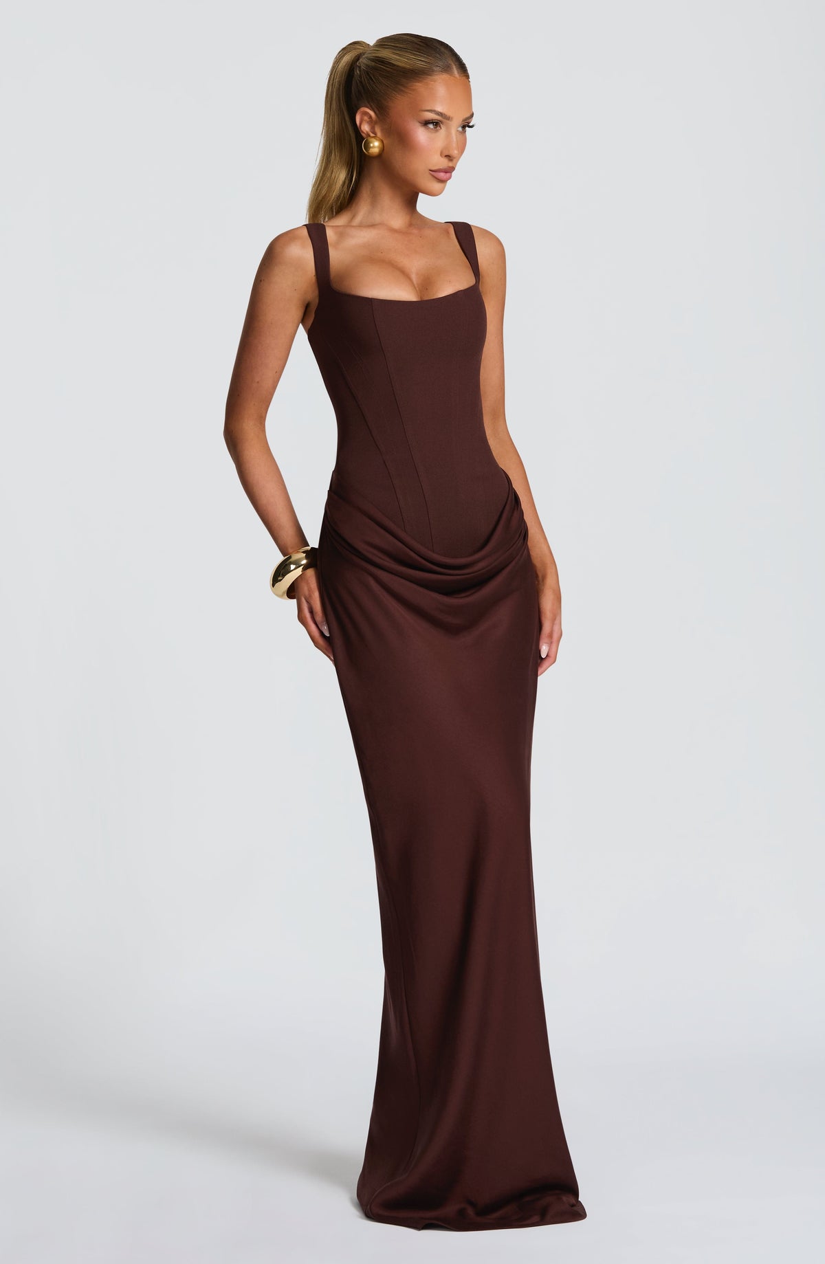 Eliza | Women's Elegant Draped Square Neck Maxi Dress
