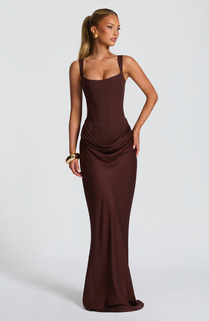 Eliza | Women's Elegant Draped Square Neck Maxi Dress