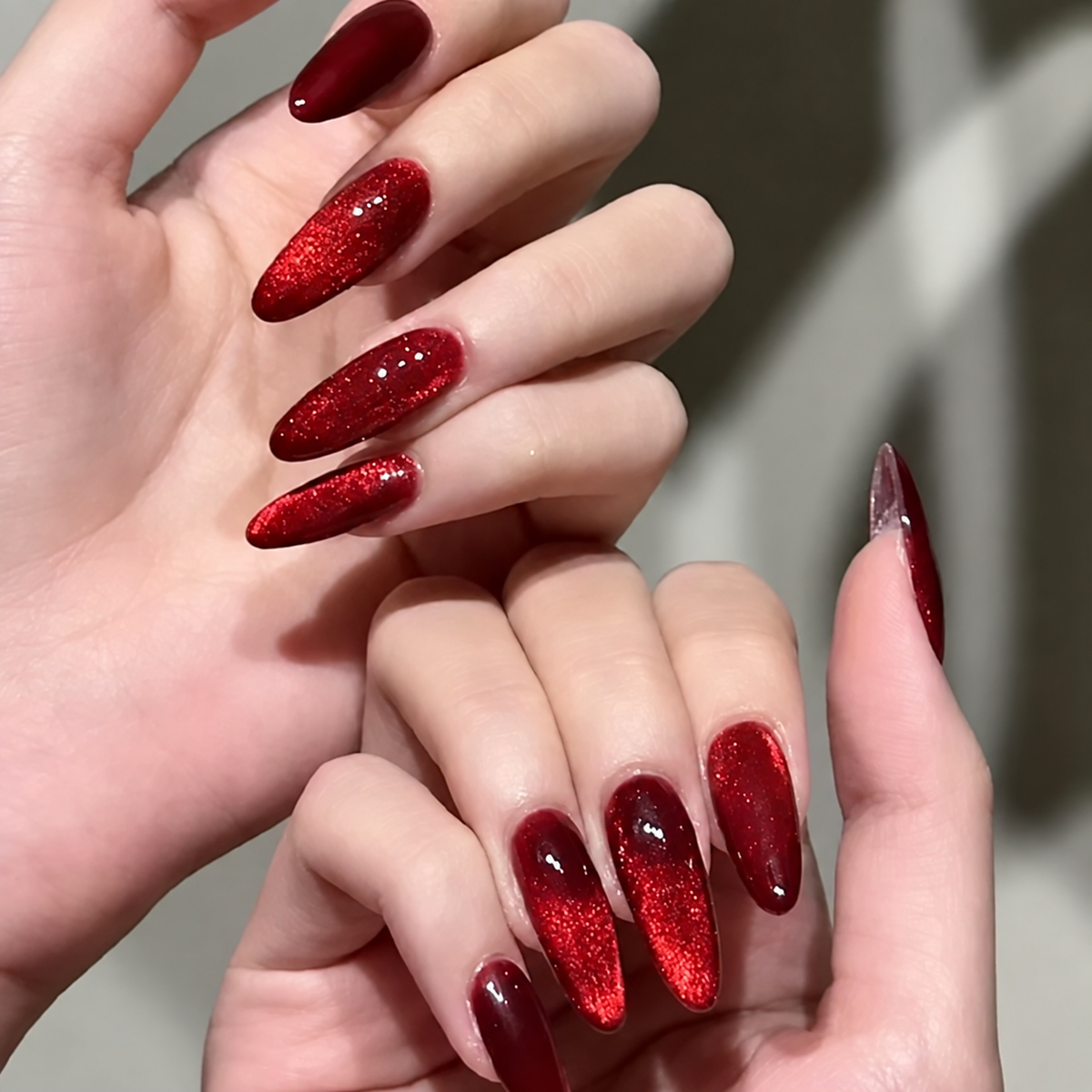 Arabella | Women's Red Cat Eye Press On Halloween Nails with Glossy Finish