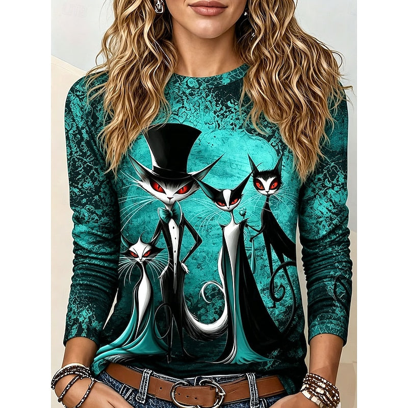 Jessica | Women's Halloween Cat Graphic Long-Sleeve Top