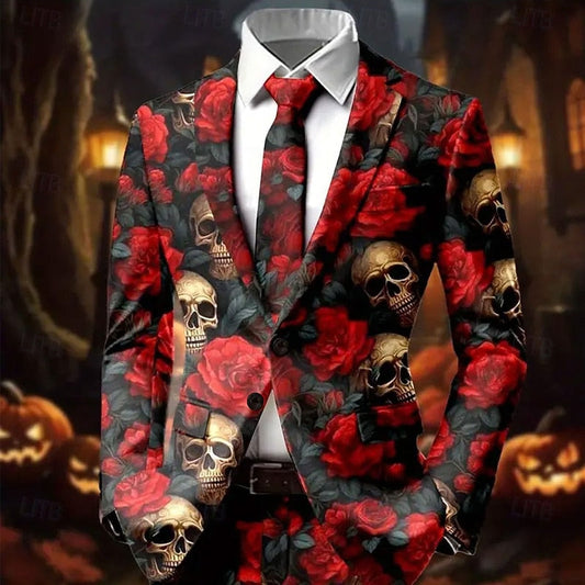 Barry | Men's Printed Halloween Skulls and Roses Blazer